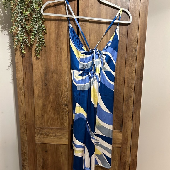 The Drop Women's Blue Abstract Print String Halter Neck Mini Dress - Picture 4 of 4